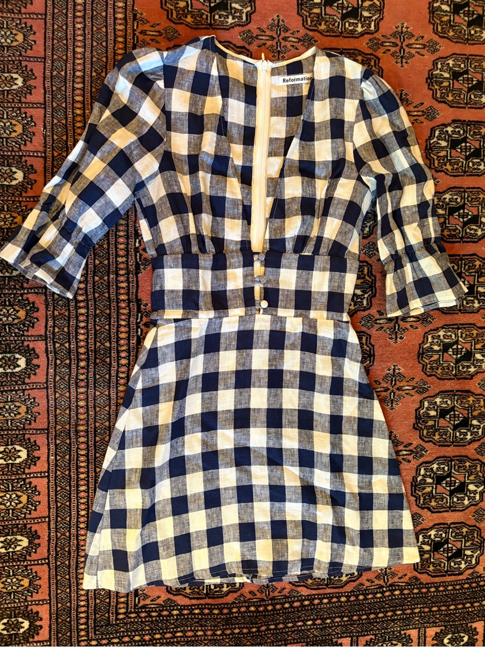 Reformation Navy and White Gingham Mini Dress